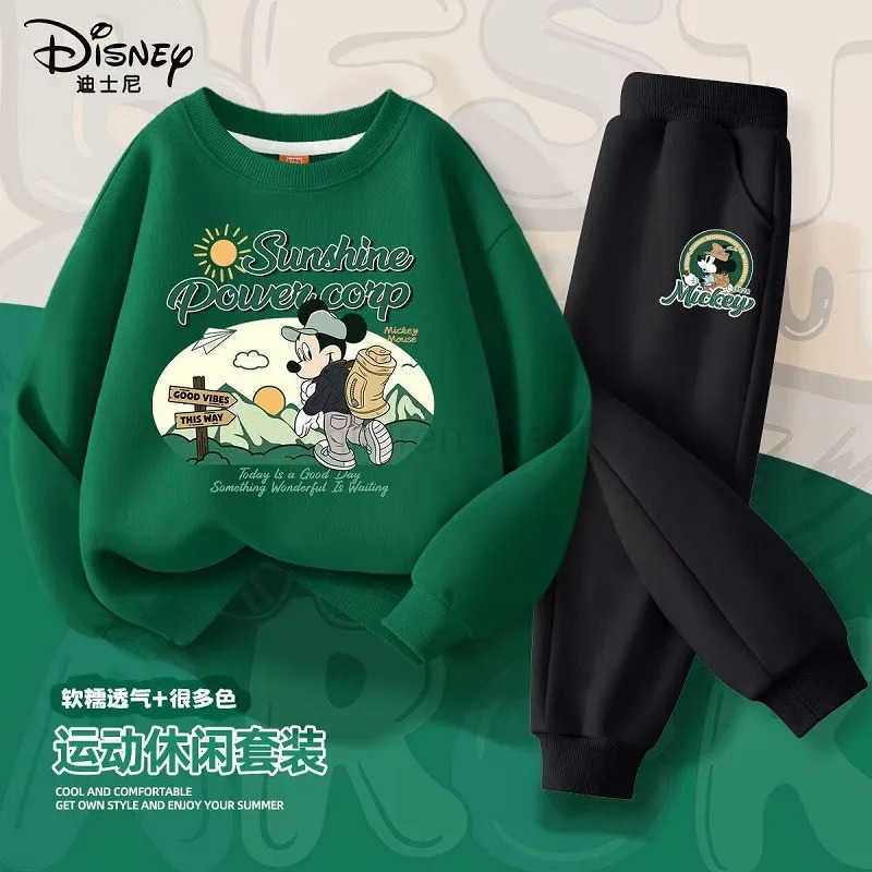 Disney Autumn Baby Girl Boy Clothes Set Children Mickey Printing Sweatshirt Top and Pants Bottom 2 Pcs Suit Cotton Tracksuit H25102211