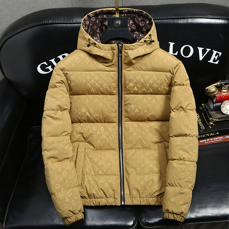 Men's Light Luxury Fashion Cotton Coat Autumn/Winter New Style Thickened and Fleece-Lined Warm Jacket with Trendy Prints Versatile Punk Style Bla