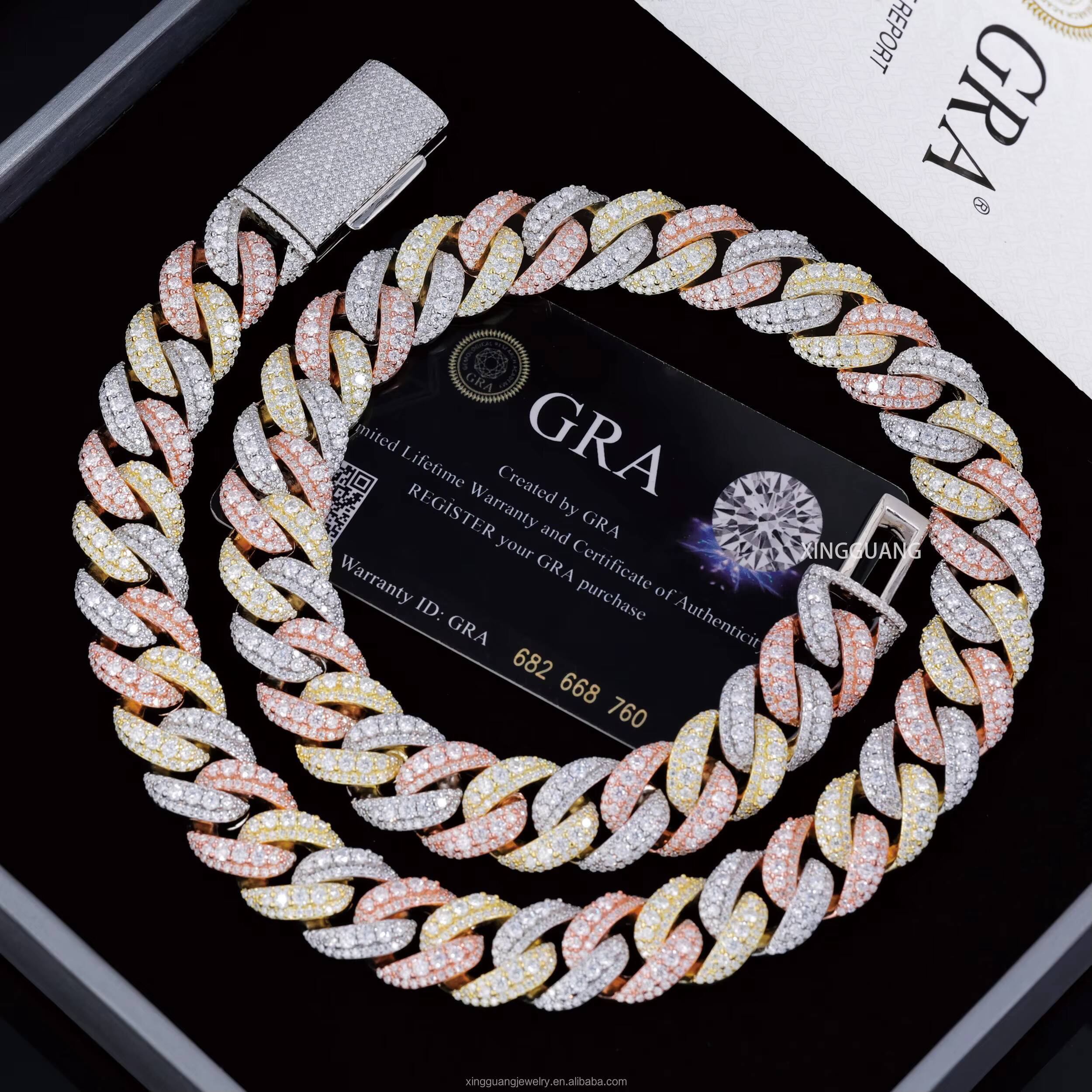 Hot Selling HipHop Jewelry 20MM 22MM Iced Out Moissanite Raised Chain S925 18K Gold Plated VVS Diamond Cuban Lidynamic Chain Necklace