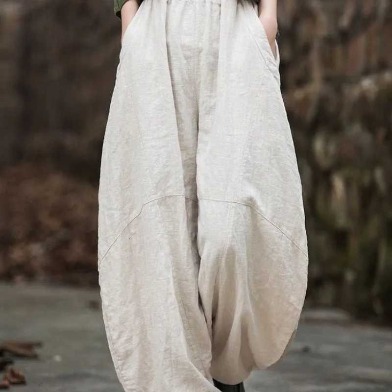 Elegant Womens Cotton Linen Baggy Cargo y2k Pants Vintage Elastic Waist Trousers Loose Casual Long Wide Leg Oversize ClothesT251022
