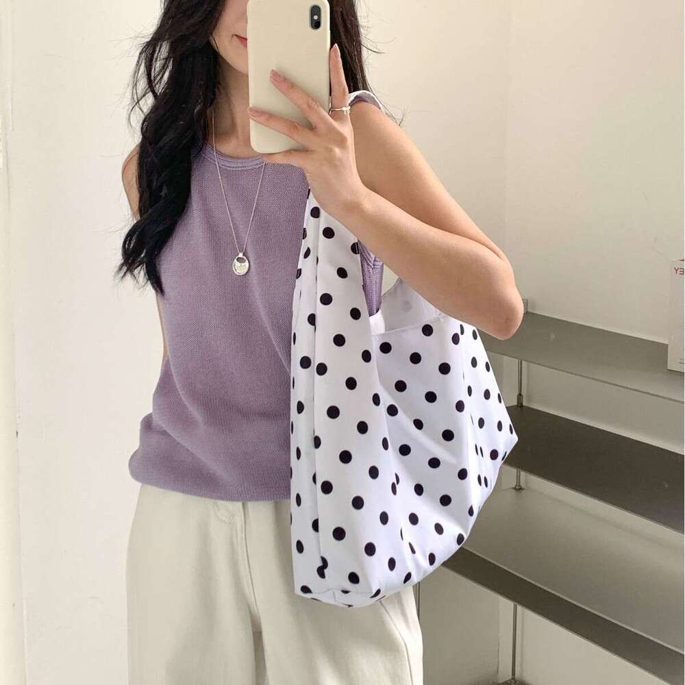 Commuting Women, Large Capacity New Trendy Round Polka Dot Underarm Shoulder Handheld Tote Bag For Women B5