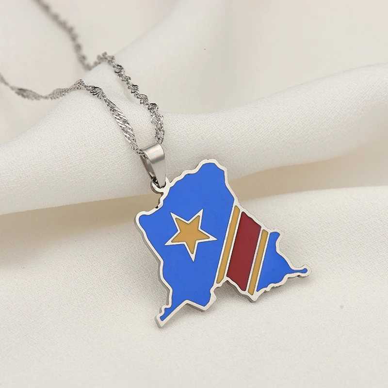 Democratic Republic of the Congo Map Colored Flag Pendant GoldSilver Color DRC Kinshasa Necklace Ethnic Stainless Steel Jewelry V251022