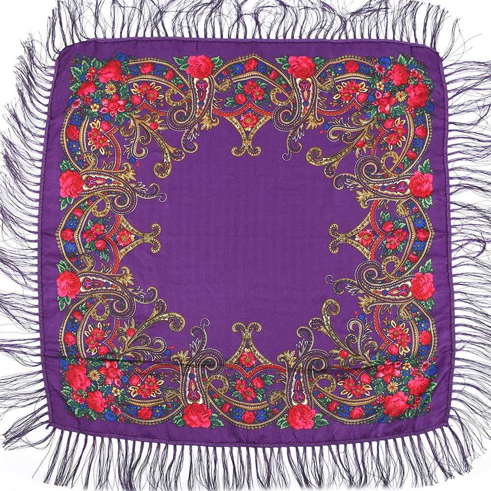 Russian Square Scarf Traditional Ukrainian Shawls Women Luxury Floral Print Fringed Bandana Spanish Ethnic Style Head Wraps J251118