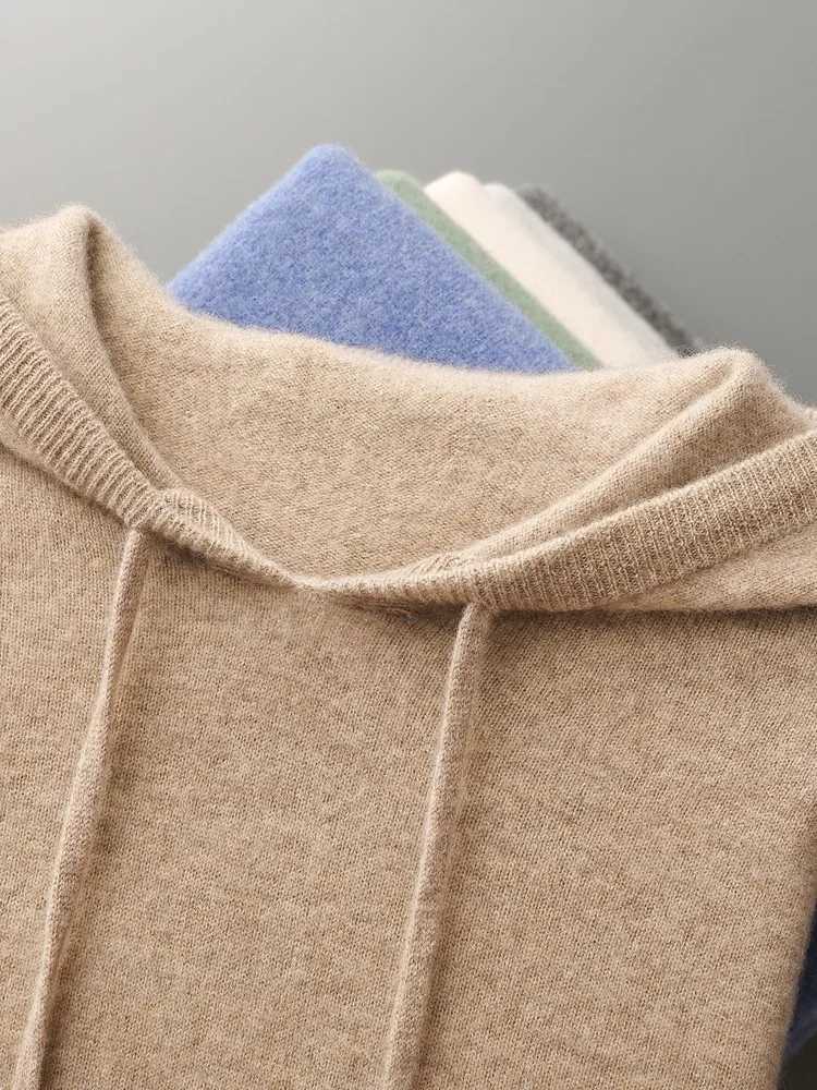 ANGEL Men Wool Hooded Pullover Basic Casual Solid Soft Pure wool Sweater Autumn Winter 100 Merino Wool Knitwear Korean FashionXJ251022