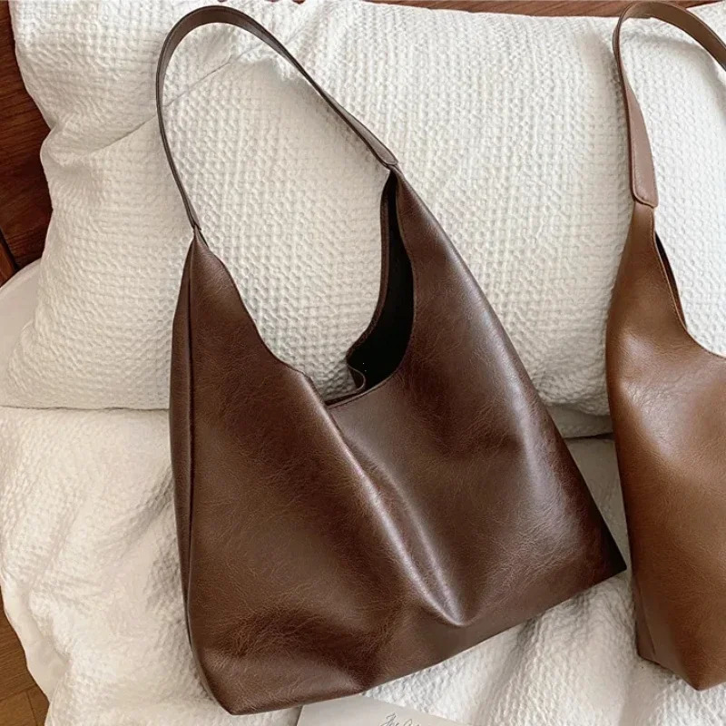 Fashion Soft Leather Handbags Women Brown Large Capacity Hand Bags Shopping Tote Female Casual Shoulder Bag Purse 251021