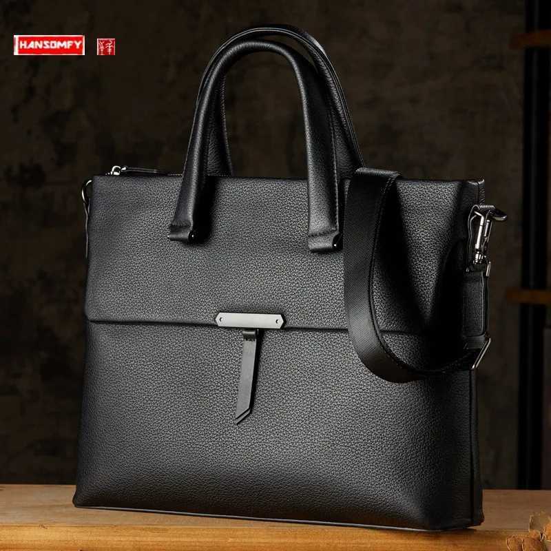 2025 New Genuine Leather Mens Handbag Business Casual Briefcase Horizontal 14 Inch Laptop Bag Shoulder Messenger Bags Fashion W251022