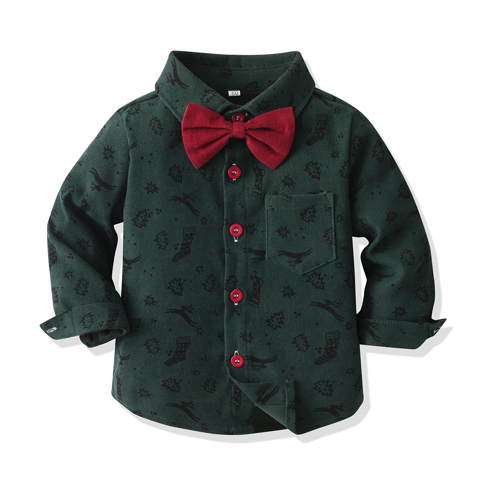 Kids' Autumn Christmas Outfit Foreign Trade Long-Sleeve Shirt & Suspender Pants Set Toddler Boys' Formal Birthday Wear