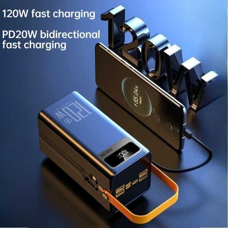 Powerbank Portable Large Capacity Power Bank 5000060000mAh 120WFast Charger with Cable USB C Outdoor Camping for IPhone J251114