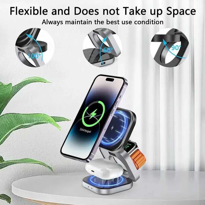 3 In 1 Foldable Magnetic Wireless Charger Stand For iPhone 15 14 13 Pro Max IWatch AirPods 32 Station Dock Fast Charging Holder J251114