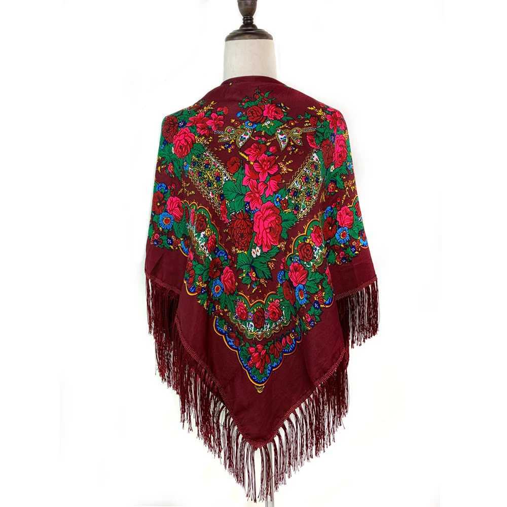 120120cm Women Russian National Square Scarf Retro Floral Printed Ethnic Scarves Handband Shawl Twill Cotton Handkerchief J251118