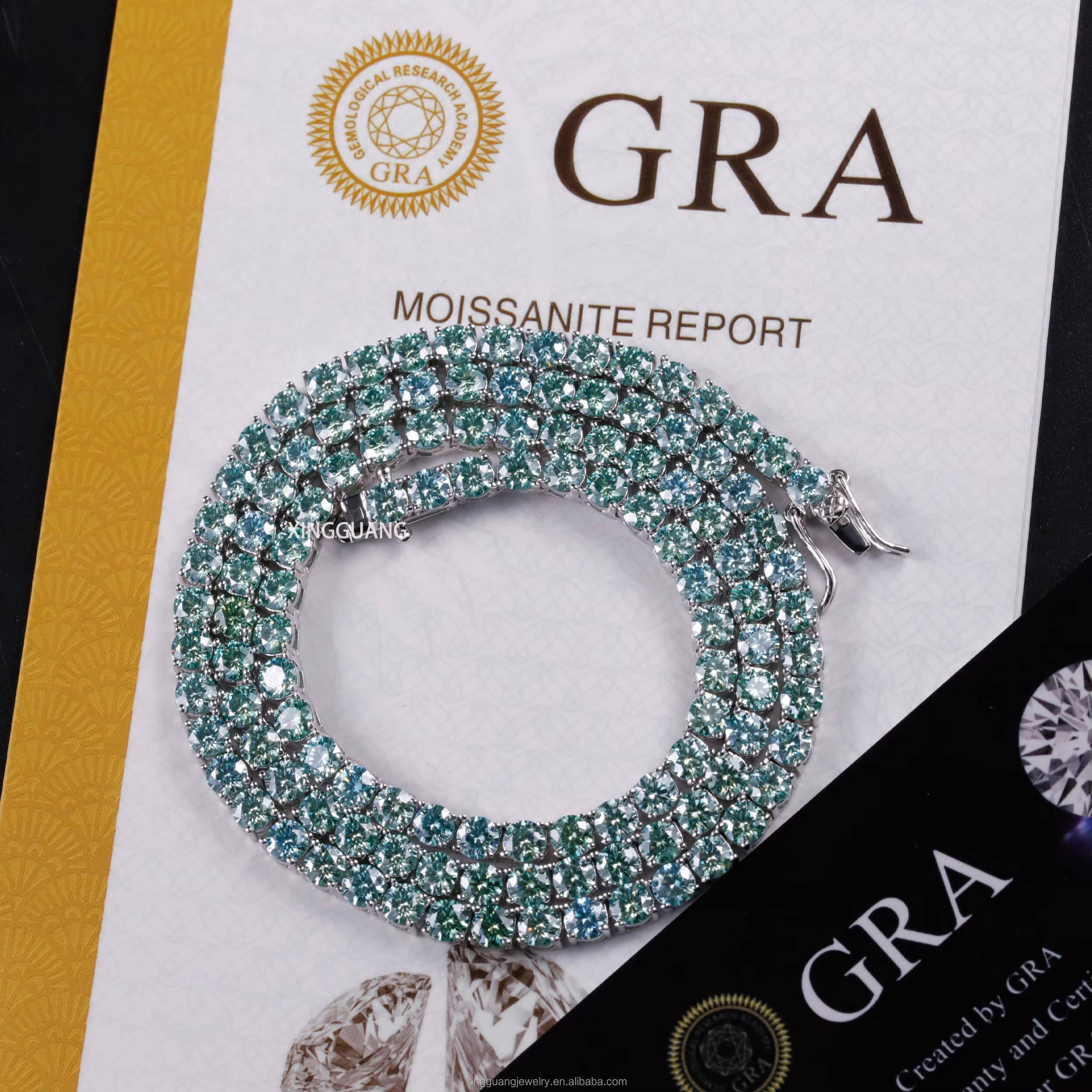 Hot Sale 345mm Fancy Green Blue Diamond S925 Silver Women Men Hip Hop Bracelet Necklace Moissanite Tennis Chain Jewelry