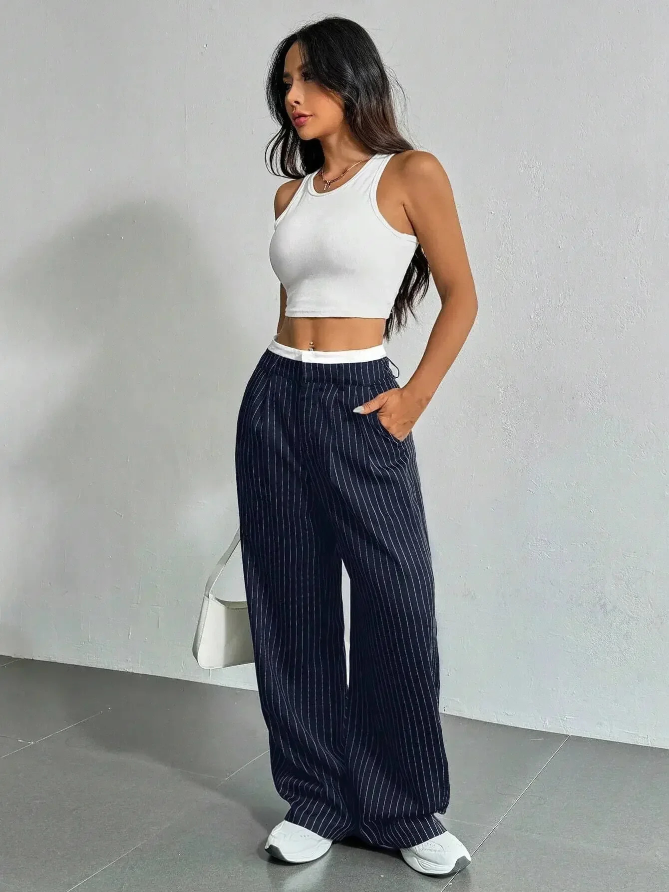 Women Stripes Printed Full Length Pants Trousers High Waist Fashion Casual Y2K Pants Loose Wide Leg 251022