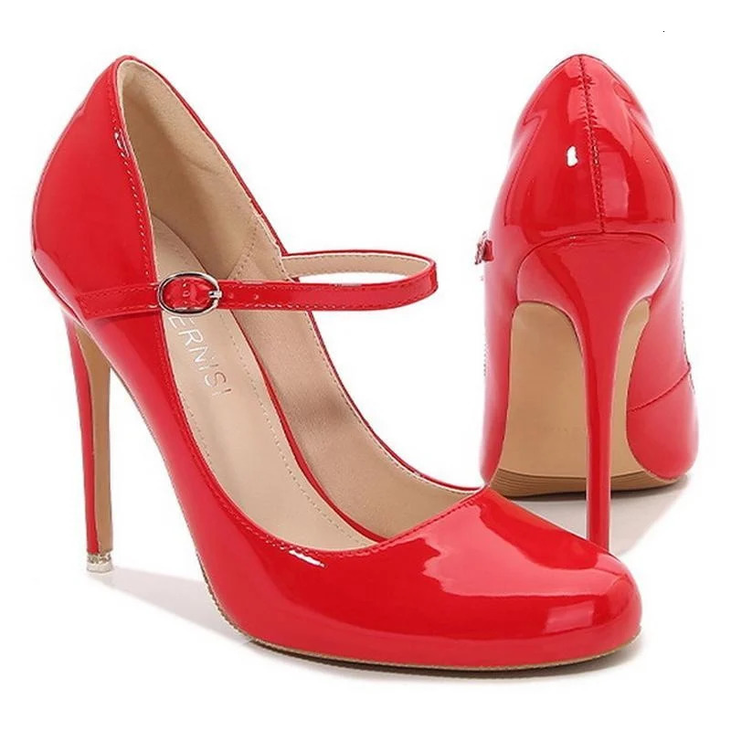 Women Patent Leather High Thin Heel Shoes Ankle Strap Women Pumps for Office Nightclub Party Wedding Cross Dressing Wide Shoes 251017