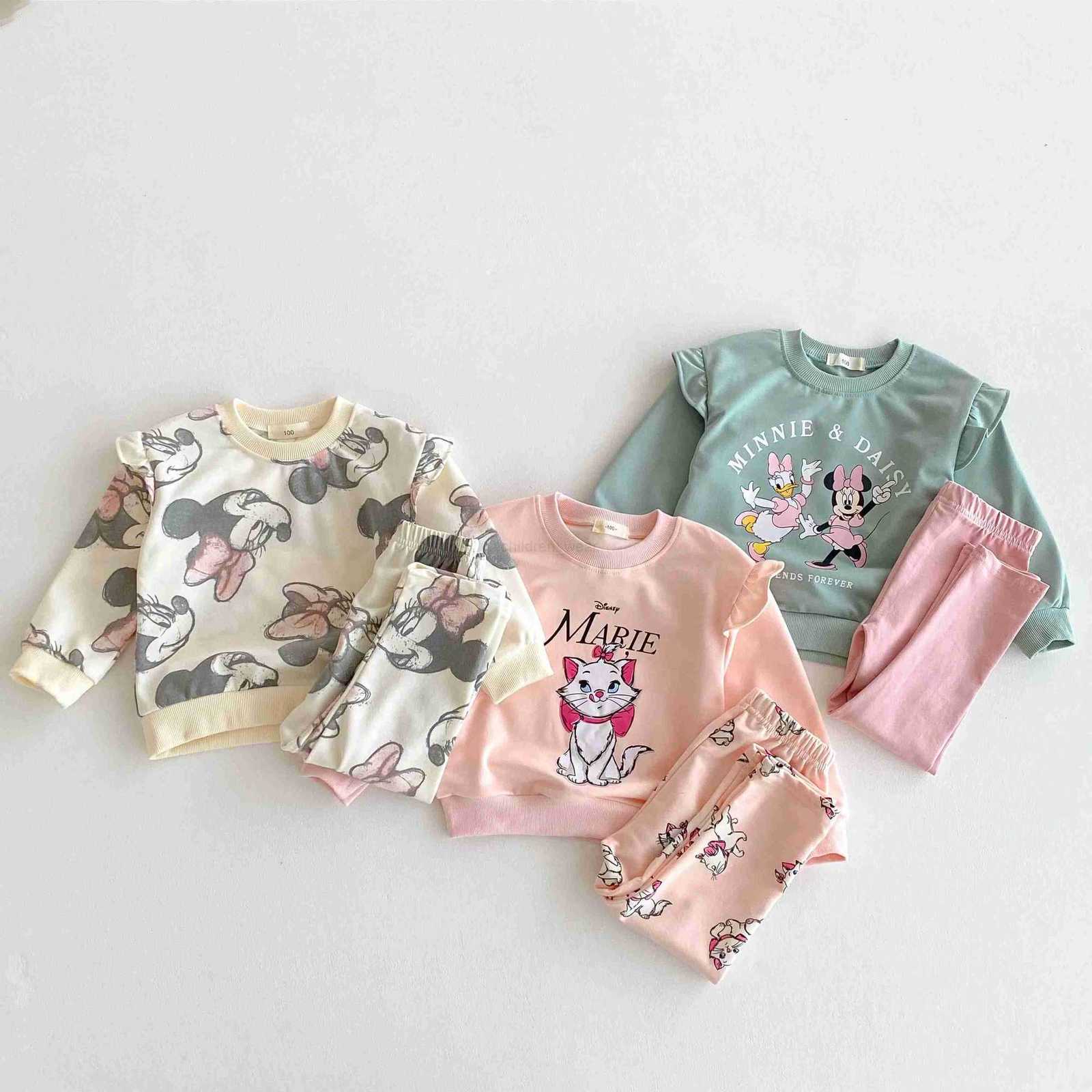 Disney Cartoon Baby Girls Sweatshirt Outfits Autumn New Childrens Clothes Popular Desgin Kids Long Sleeve Tops Pants 2pcset H251022
