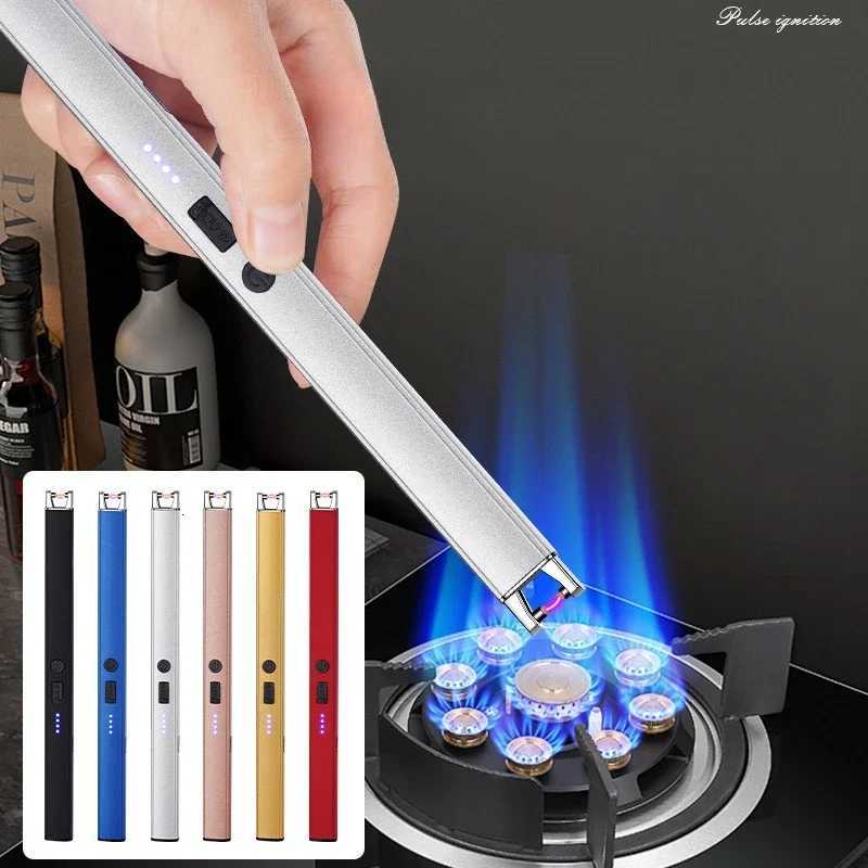 HOT Windproof Pulse Arc Ignition Electronic Lighter Safety Lock Battery Display Outdoor BBQ Kitchen Igniter USB Electric Lighter C251022