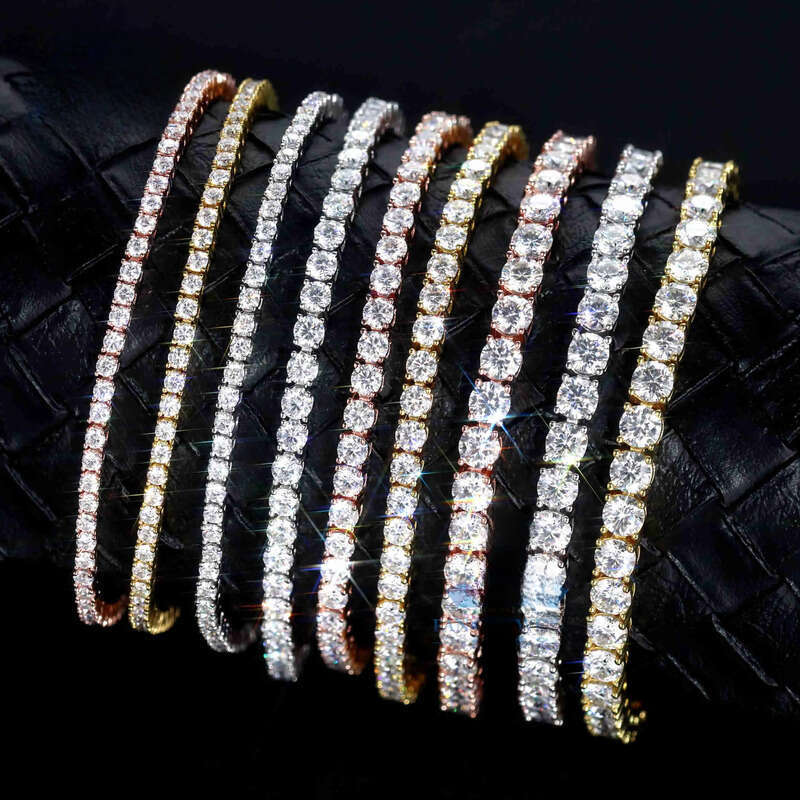 Trendy Bracelets Pass Tester Sier 3mm 4mm Moissanite Chain Hip Hop Dia Tennis Bracelet Men and Women