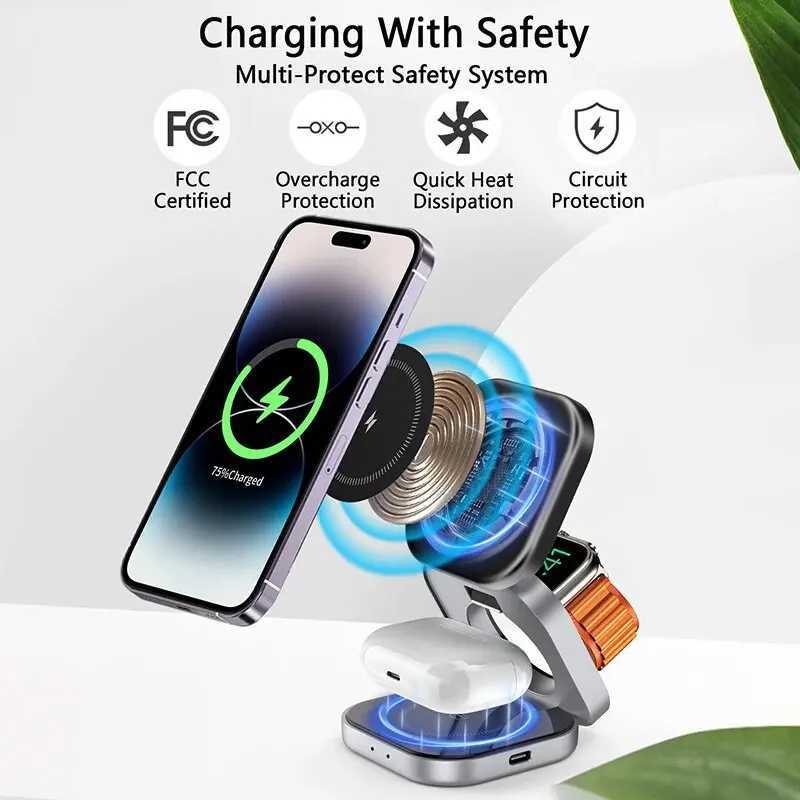3 In 1 Foldable Magnetic Wireless Charger Stand For iPhone 15 14 13 Pro Max IWatch AirPods 32 Station Dock Fast Charging Holder J251114