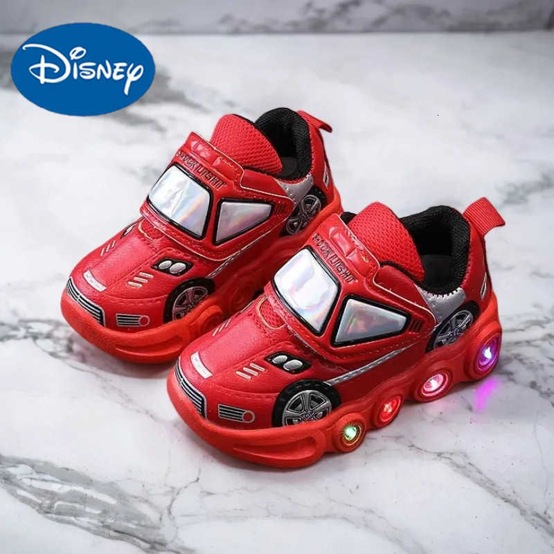 Disney Diseny KidsCasual Shoes Led Light Car Club Cartoon PU Leather Spring Shoes For Children Antislip Red Blue Shoes Size 2130 H251022