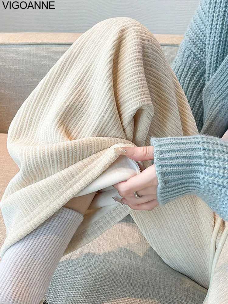 VigoAnne 2025 Female Casual Black Velvet Wide Leg Pants Autumn Women Sport Pants Winter LadyGym High Waist Warm Baggy TrousersT251022