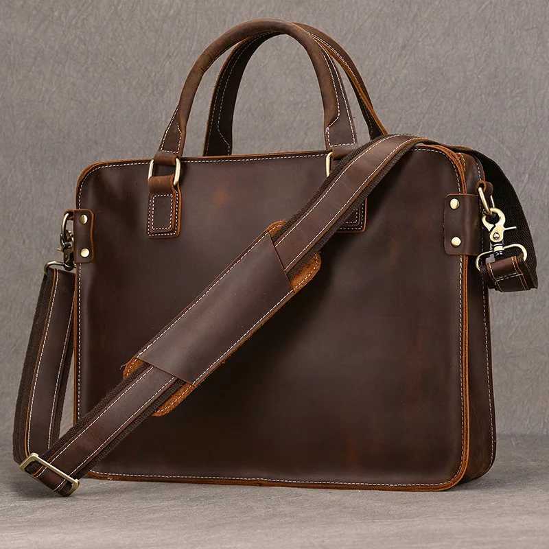 Fashion Retro Mens Leather Handbags Genuine Macbook Briefcase for 14 Laptop PC Classic Business Bag Men Shoulder Bag Totes W251022
