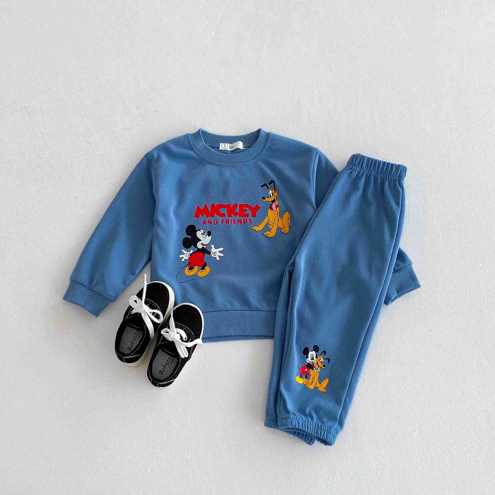 Disney Boys Clothes Children Mickey Sweatshirt Outfits Autumn Long Sleeve Suit Fashion Casual Tracksuit Kids 2 Piece Set Tops Pants H251022