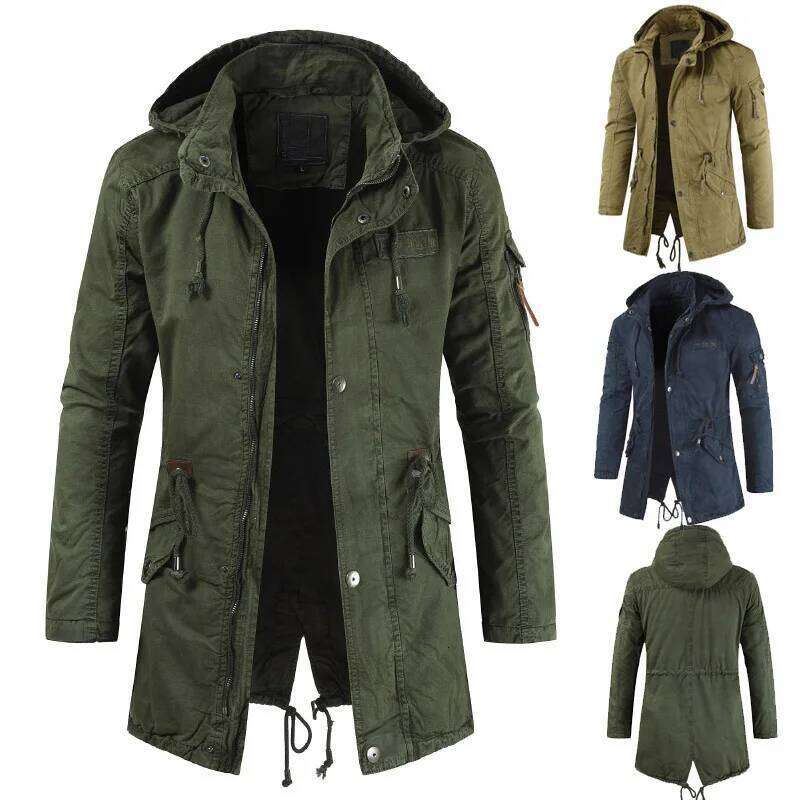 New Jackets Hooded Trench Outerwear Casual Solid Outdoor Coat Military Windbreaker Fashion Windproof Jacket Mens Clothing