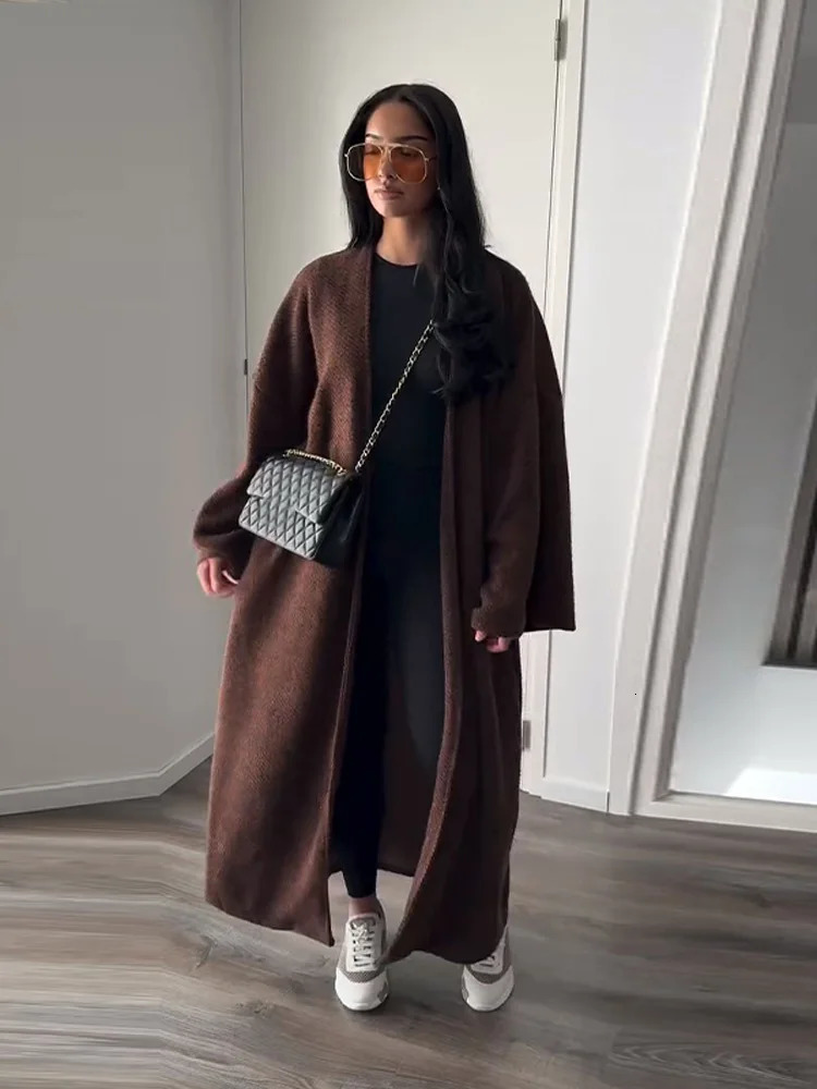 Casual Knitted Womens Cardigan Full Wide Sleeves Solid Loose Long Coats Lady Autumn Winter Fashion Female Overcoat 251017