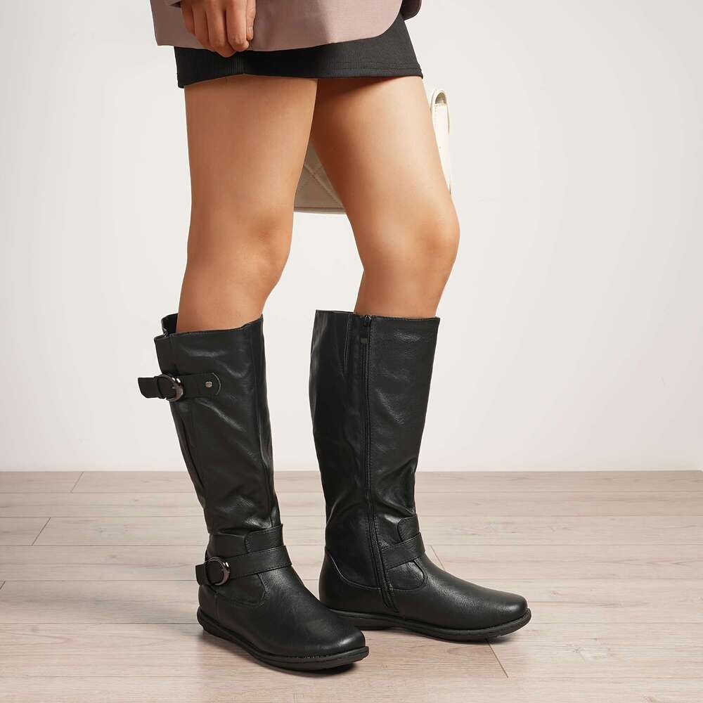 Wide Calf High Boots, Fashion Faux Fur-Lined Autumn Winter Durablecomfortable Versatile Style Knee Length Women's Boots