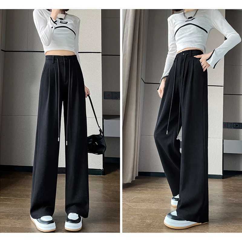 Women Classic High Waisted Straight Leg Pants Lady Daily Baggy Draping Sweatpants Female Concise Gray Black 2024 Casual TrousersT251022
