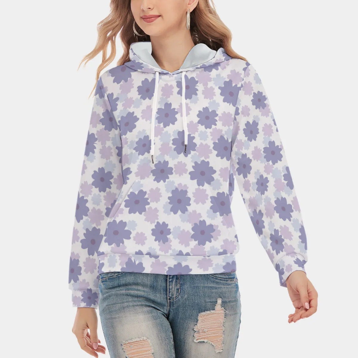 DHgatepod Women's Slim Fit Pullover Hoodie - All-Over Print Soft Scuba Fabric with Adjustable Hood