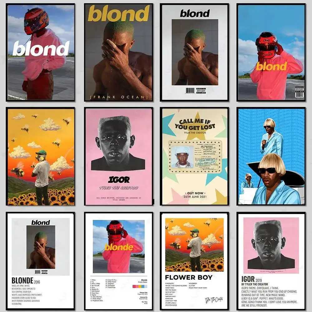 Tyler The Creator Frank Ocean Blonde Poster Hip Hop Rapper Singer Star Band Music Cover Wall Art Canvas Painting for Cafe Ho D251022