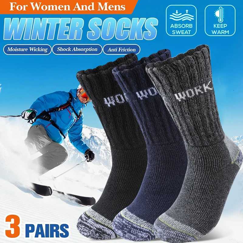 3Pairs Thicken Winter Socks for Men Thermal Soft Work Mid Calf Socks Warm Comfortable Home Socks Sports W251022