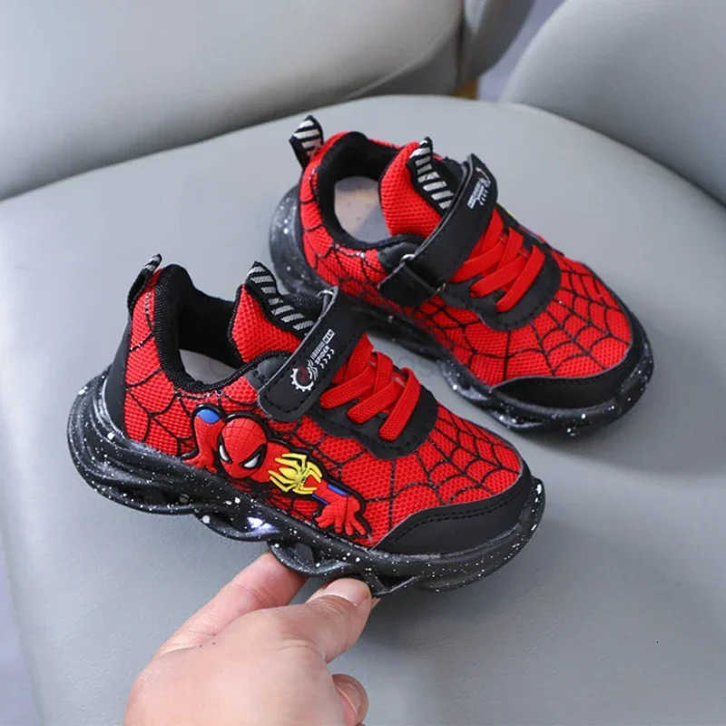 Disney Spring Autumn Boys Spiderman Mesh Breathable Sport Shoes LED Childrens Sneakers Kids Casual Shoes Light Shoes for 06Y H251022