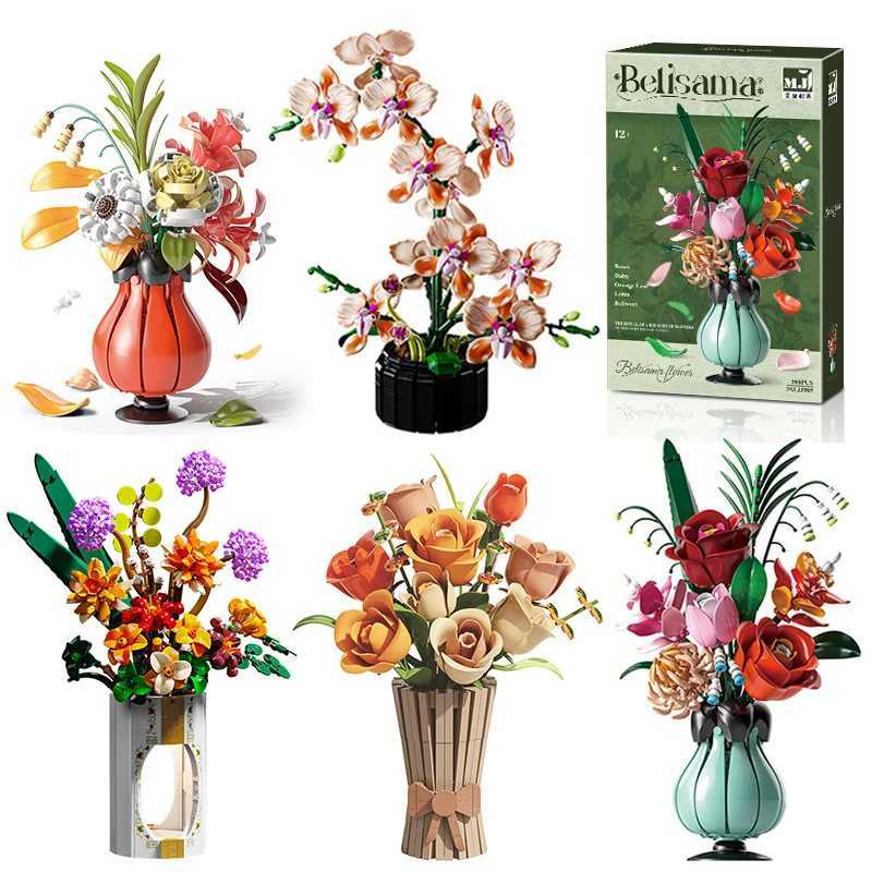 Creative Rose Orchid Eternal Flower Pot Planting Building Blocks Sunflower Lotus Romantic Flowers Bricks Toys Valentine Day Gift J251022