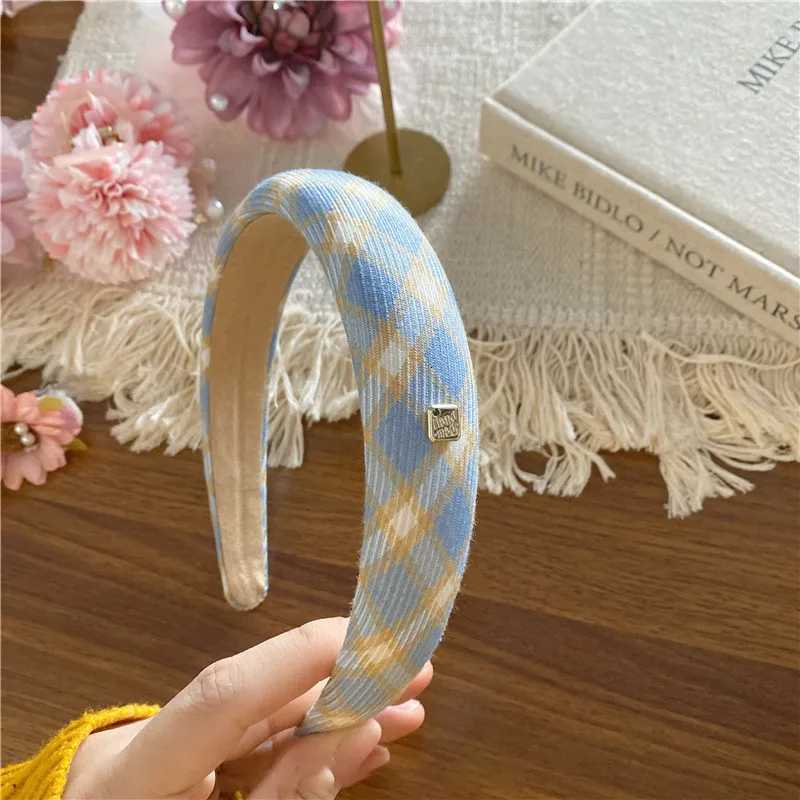 Spring New Sponge Headband for Women Elegant Gold Label Blue Wide Brimmed Hair Band Fashion Girl Face Wash Hair Hoop V251022