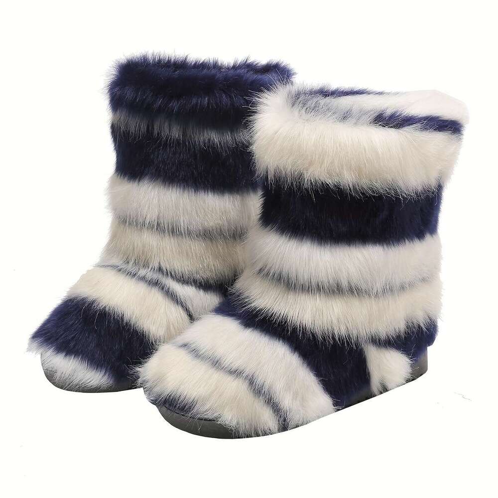 Trendy Fuzzy Faux Fur Plush Thermal Furry Boots, Casual Versatile Flat Wear Resistance Non Slip Snow Shoes