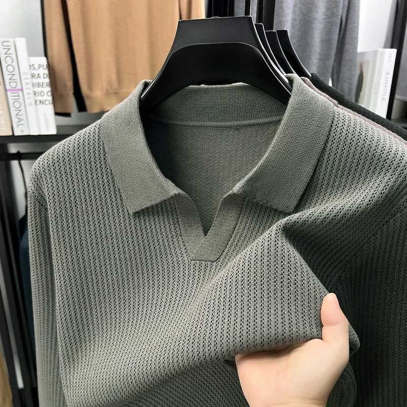Advanced trend mens lapel sweater soft comfort knitted luxury skin friendly warm new solid color autumn winter casual pulloverXJ251022