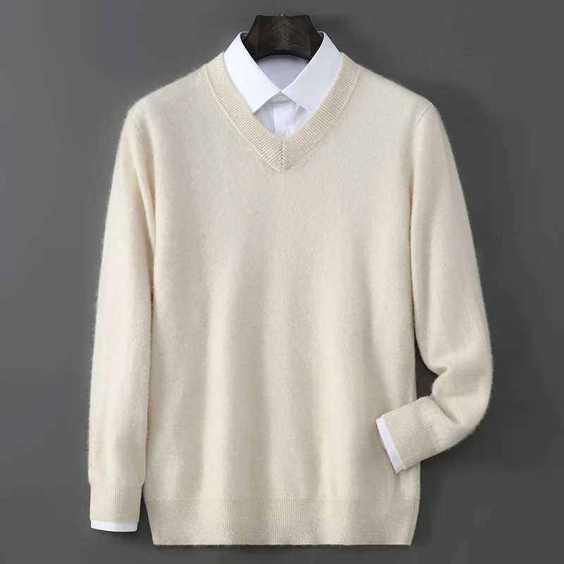 2025 Autumn Winter New Mens Wool Sweater Solid Color VNeck Pullover Sweater Casual Loose Business Knit Plus Size Base SweatersXJ251022
