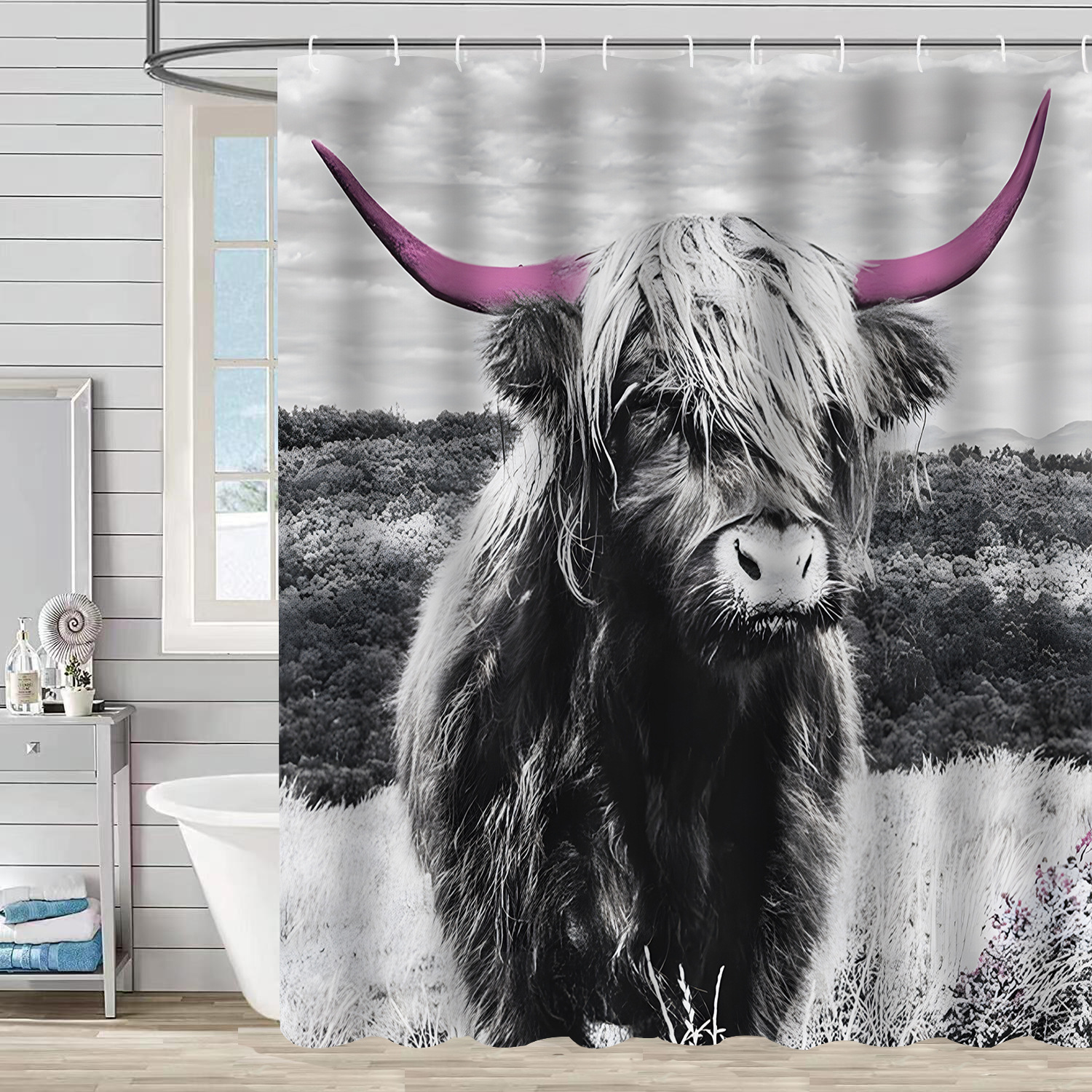 YL-37520 hot selling digital printing shower curtain animal waterproof, mildew-proof and moisture-proof bathroom dry and wet separation isolation curt