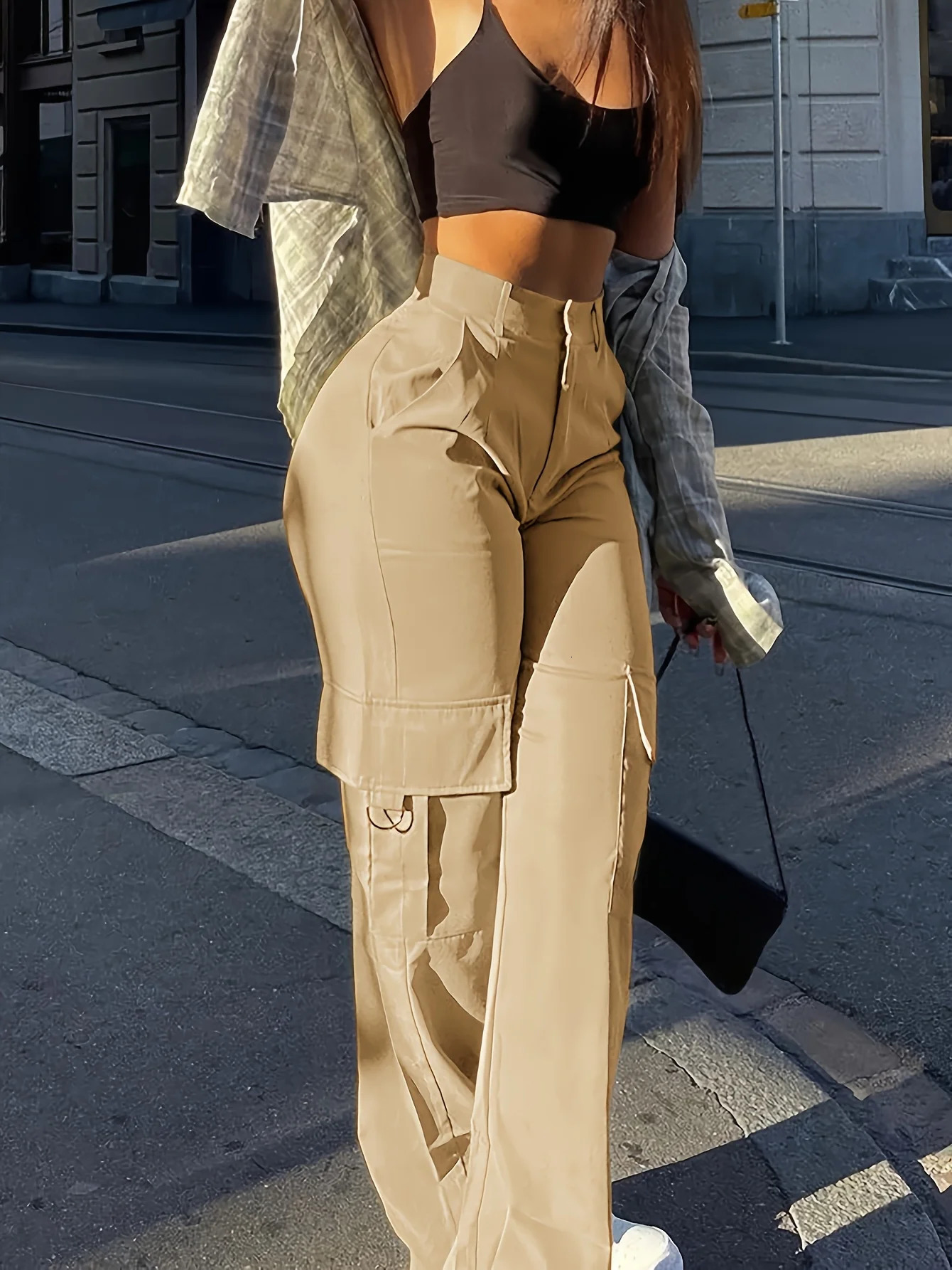 Womens Cargo Pants Flap Pockets Wideleg Overalls Suitable For Daily Casual Street Wear In All Season 251017