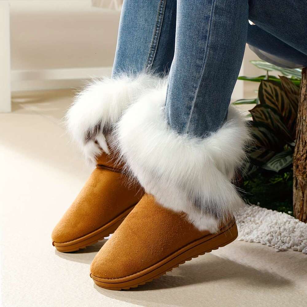 Women's Slip-On Lightweight Warm Ankle Boots With Plush Lining, Non-Slip Rubber Sole All-Season Casual Shoes For Everyday & Formal Outfits - Easy