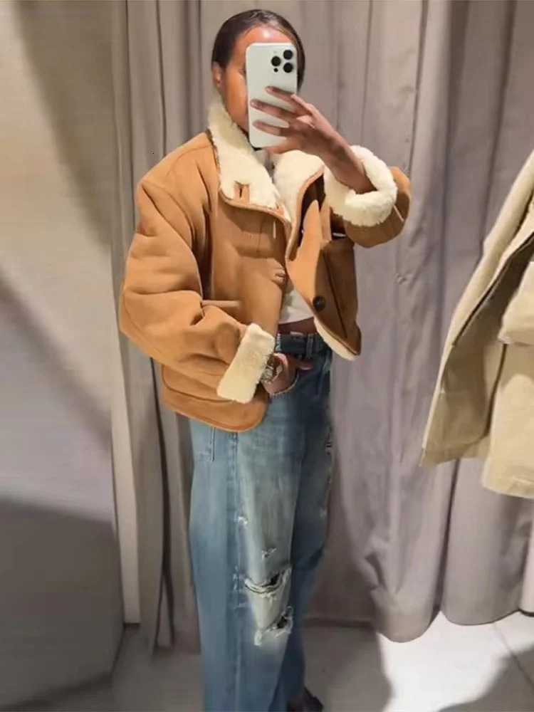 Tidalyf Women Reversible Fleece Jacket DoubleSided Wear Long Sleeve Stand Collar Button Coat with Pockets Casual Warm 251021