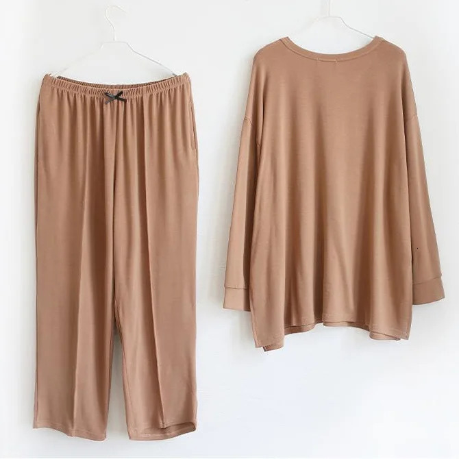 150KG Extra Large Size Loose Pajamas Women Solid Longsleeved Vneck Twopiece Set Spring Casual Loungewear Can Be Worn Outside 251022