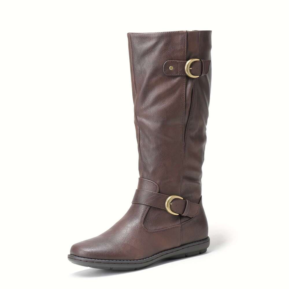 Wide Calf High Boots, Fashion Faux Fur-Lined Autumn Winter Durablecomfortable Versatile Style Knee Length Women's Boots
