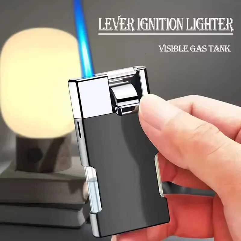 Metal New Stylish Blue Flame Metal Unusual Butane Gas Cigarette Cigar Lighter Mini Windproof Lighter Gadget Gift for Men C2510221