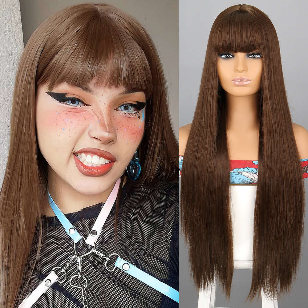 Fashion For Women 30Inch Light Blonde Bangs Long Straight Synthetic Wig