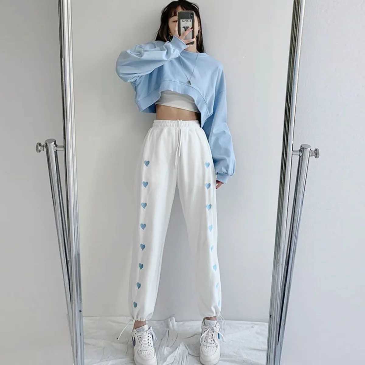 Sweet and Fresh Heartshaped Fashionable New Sports Pants for Women High Waisted Loose Fitting Home Drawstring Casual PantsT251022