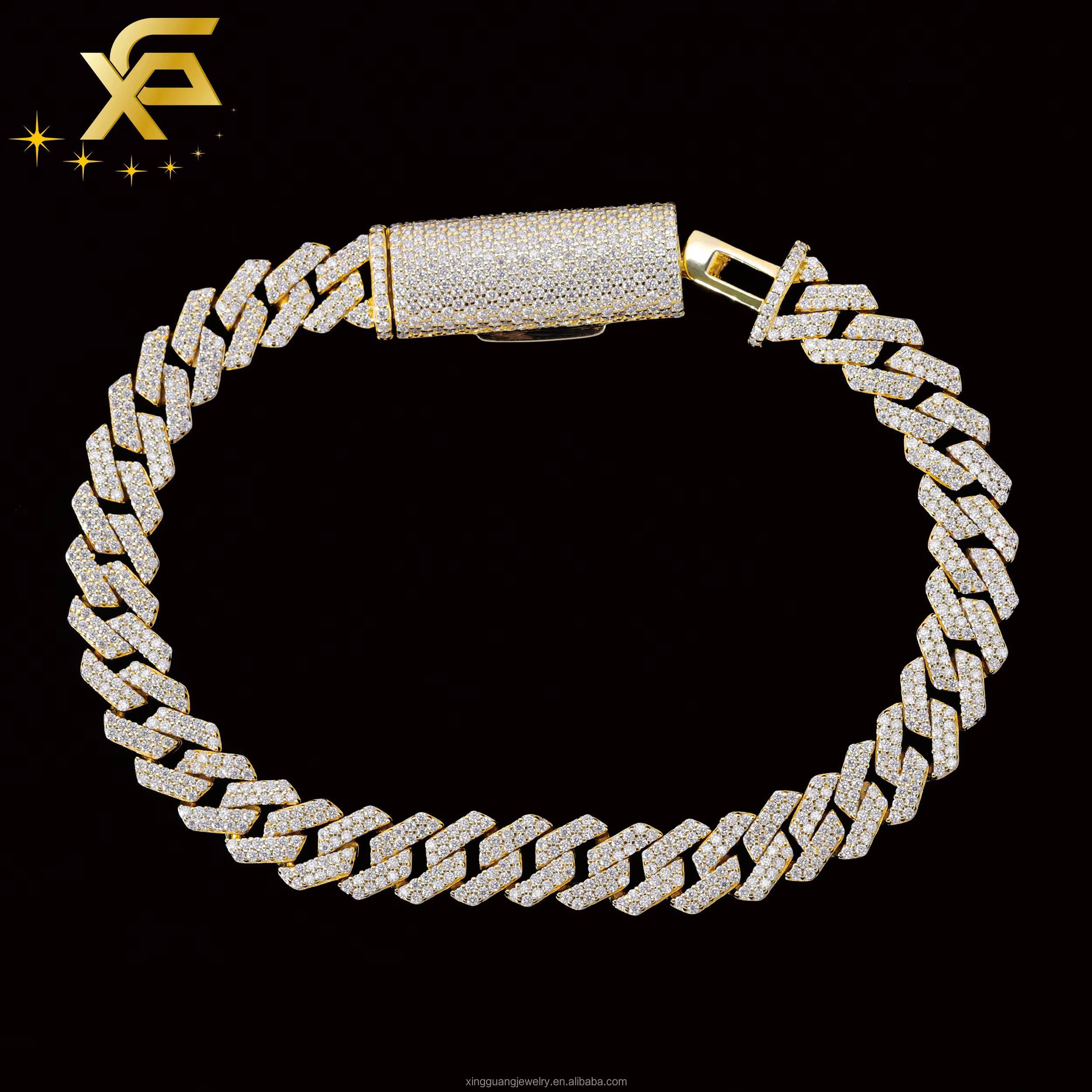 Men Women RTS Fashion 2Rows 8MM Wide Cuban Bracelet VVS Moissanite WhiteGoldRose 925 Silver Cuban Lidynamics Chain Bracelet Jewelry