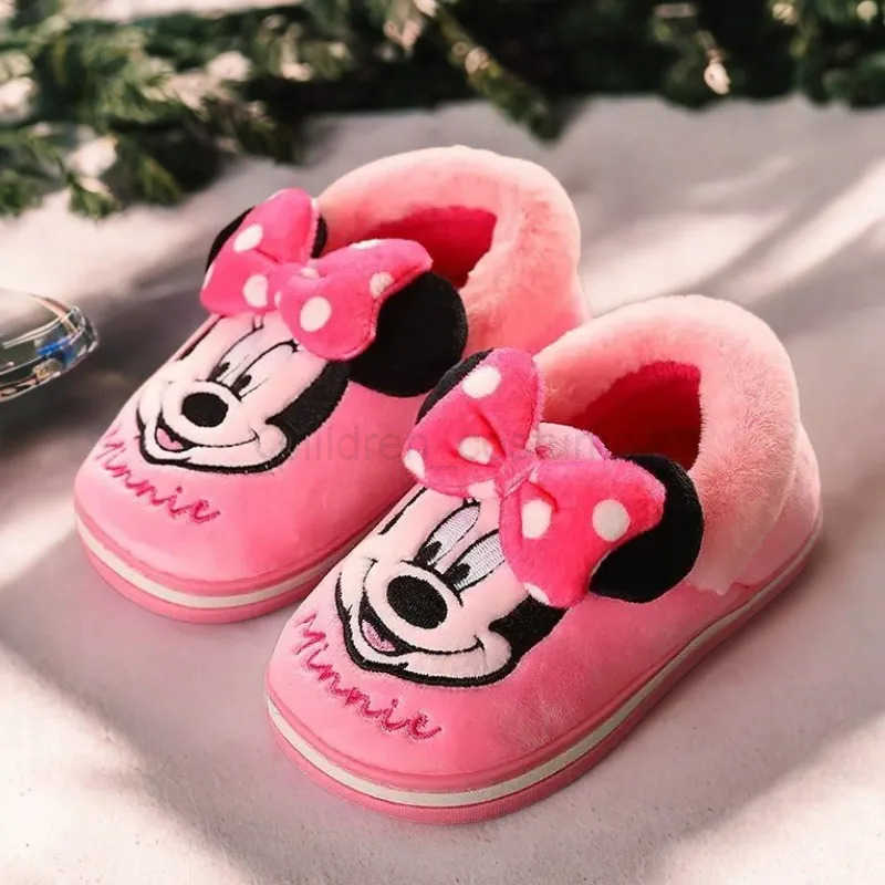 Disney Childrens Slippers Winter Cartoon Boys Girls Mickey Minnie Nonslip Indoor Home Shoes Children Baby Cotton Size 1521cm H251022