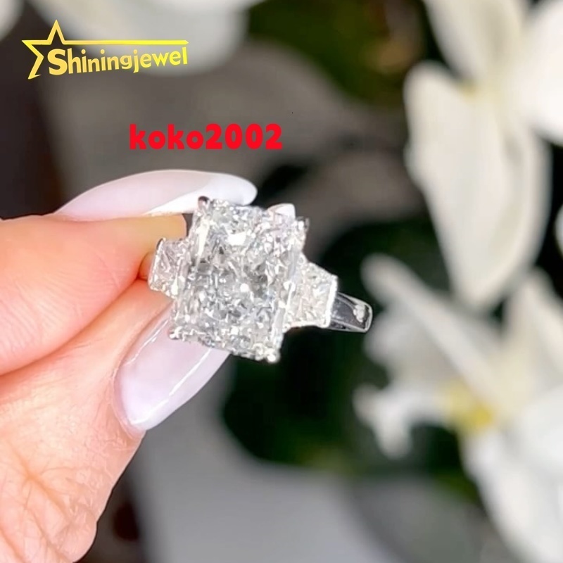 White Gold VS DEF Color IGI Certificated 5ct Radiant Cut With Trapezoid Side Stones 10K 14K Lab Diamond Wedding Ring